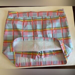 Real Size Skort - Women’s Pink/Blue/Orange Plaid Skort. 2 Pockets. Pull On. XXL